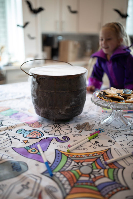 Halloween Washable Fabric Coloring Tablecloth | Reusable Every Year