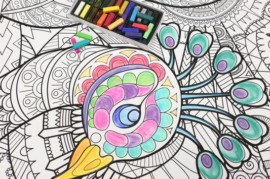 Peacock Premium Giant Coloring Poster- Large Bird Wall Art, Group Coloring Activity for Kids, Families & Learning