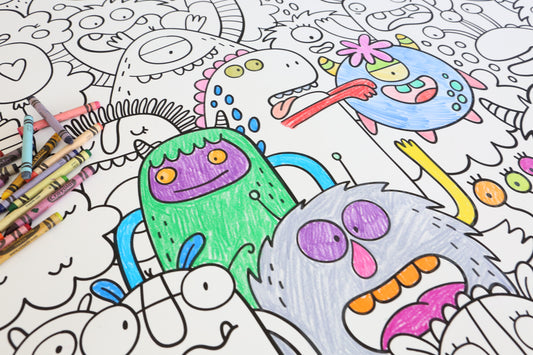 Fun Monsters Giant Coloring Poster- Giant Low-Stress Coloring Wall Art, Open Space Design for Mindful Group Coloring