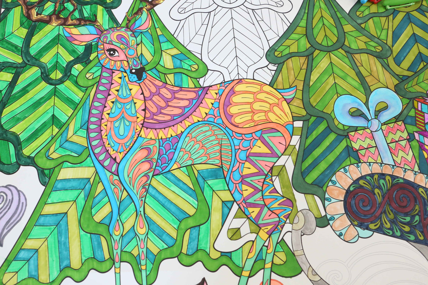 Huge Christmas Sleigh Coloring Poster | Christmas Party Coloring Page