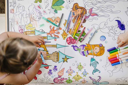 Giant Mermaid Group Coloring Poster | Huge Fantasy Coloring Wall Art