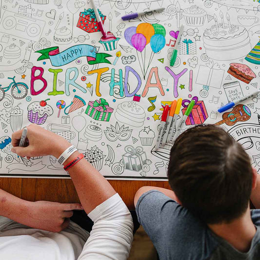 Large Birthday Coloring Banner | Birthday Party Coloring Poster