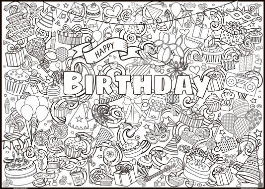 Giant Birthday Coloring Poster | Huge Happy Birthday Coloring Poster
