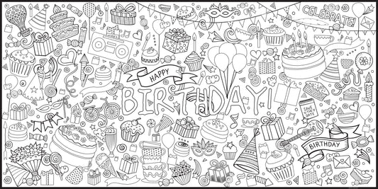 black and white graphic of a birthday banner