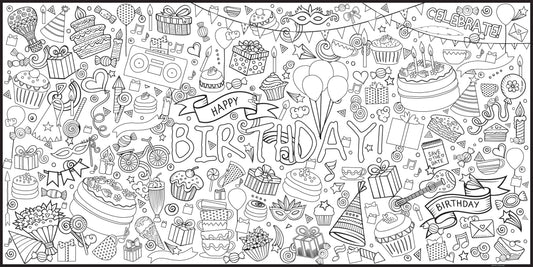 Large Birthday Coloring Banner | Birthday Party Coloring Poster
