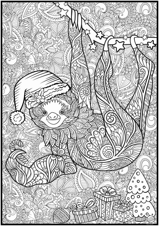 Giant Christmas Sloth Coloring Poster | Large Holiday Party Poster