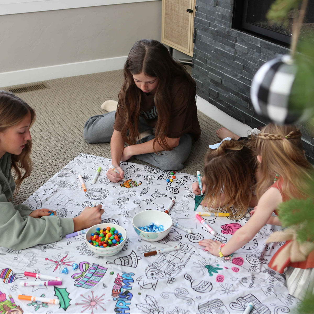 Christmas Washable Fabric Coloring Tablecloth | Reusable Holiday Mat
