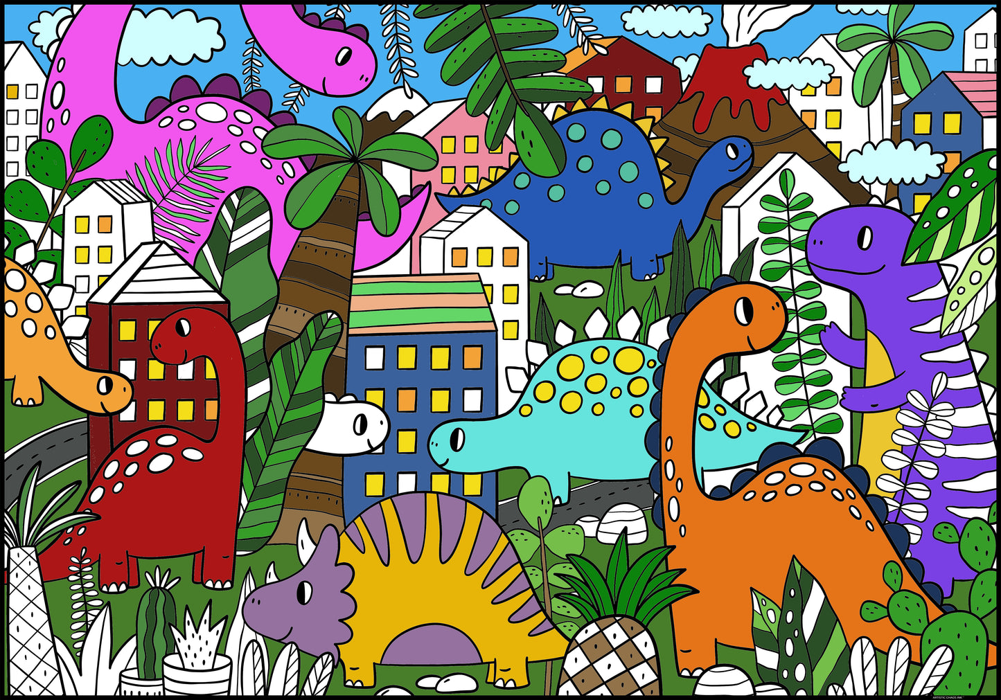 Personalized Giant Dinosaurs Coloring Poster | Kids Group Activity