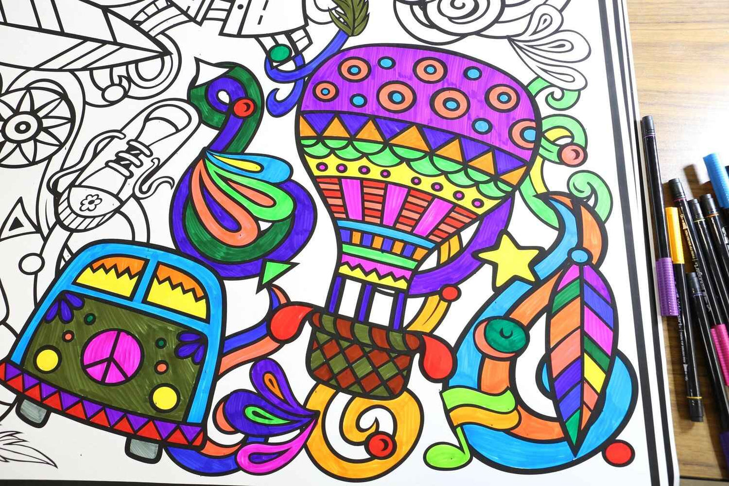 Giant Boho Hippie Coloring Poster | Easy Fun Family Coloring