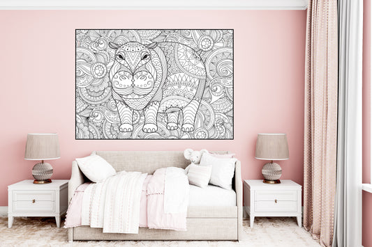 Hippo Giant Coloring Poster - Large Animal Wall Art, Group Coloring Activity for Kids, Families & Gatherings