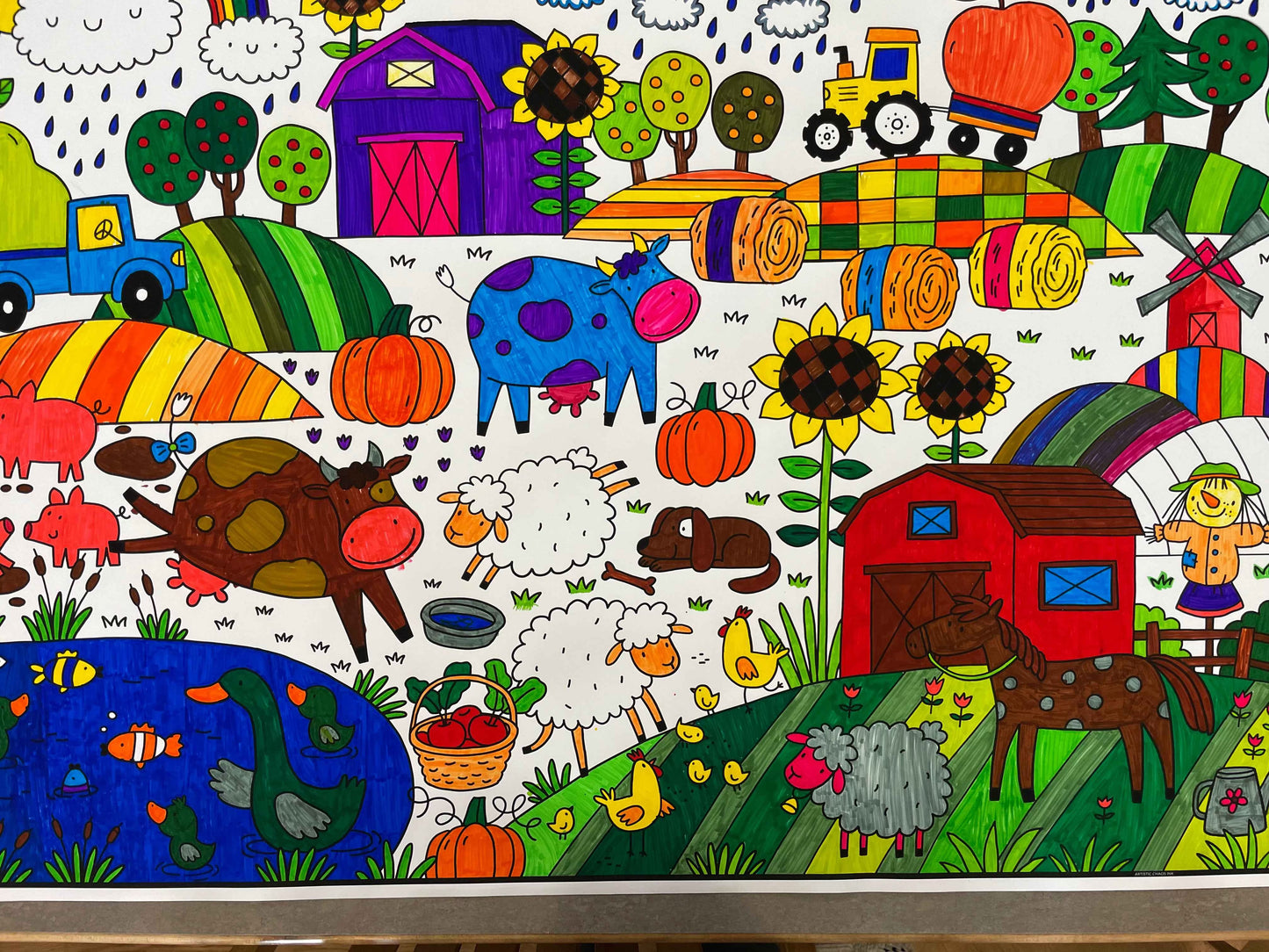 Giant Farm Coloring Poster | Farm Animals Preschool Easy Coloring