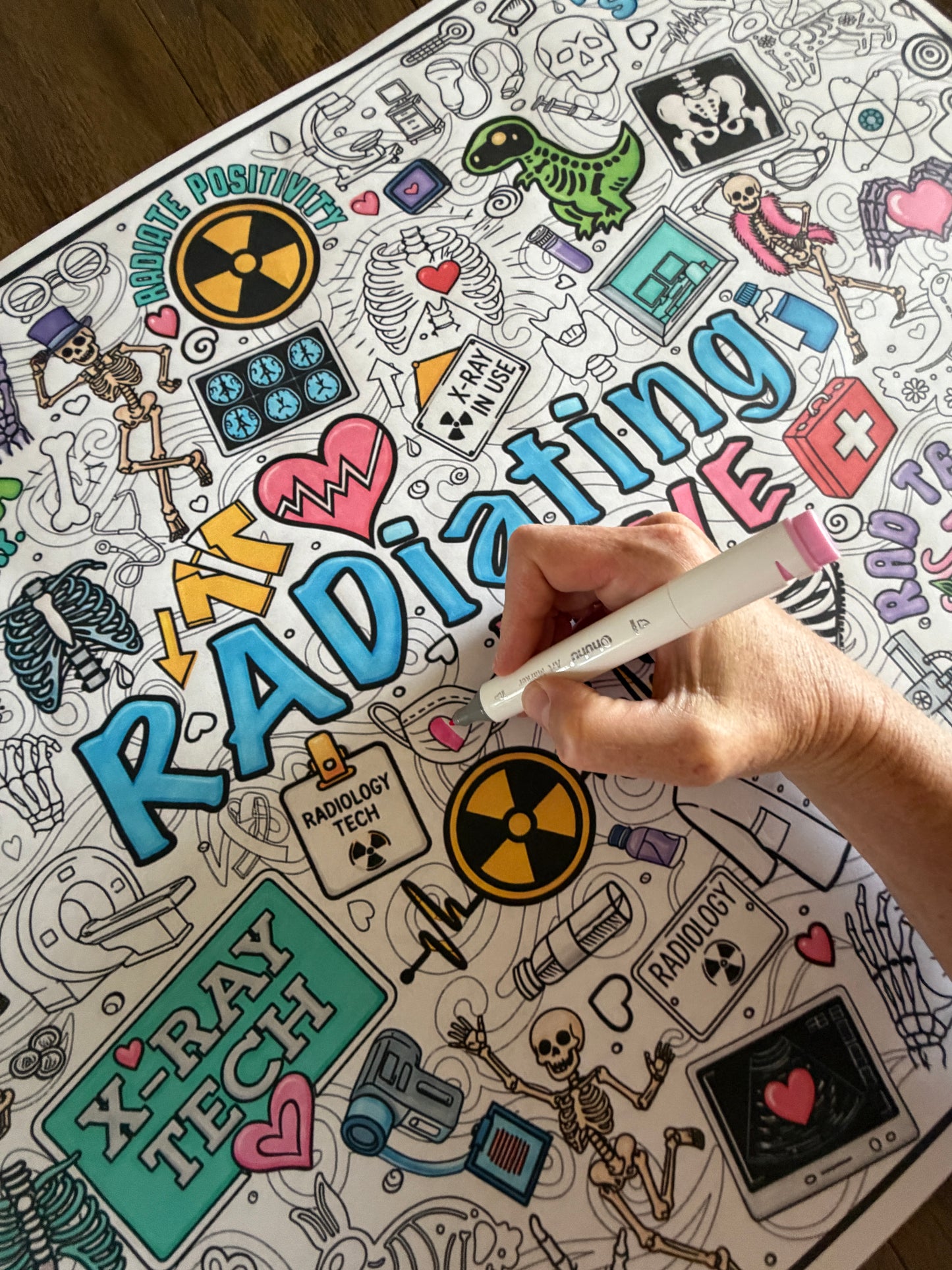 Giant RADIATING LOVE Coloring Poster | Rad Tech Week 2026 X-Ray Coloring Posters