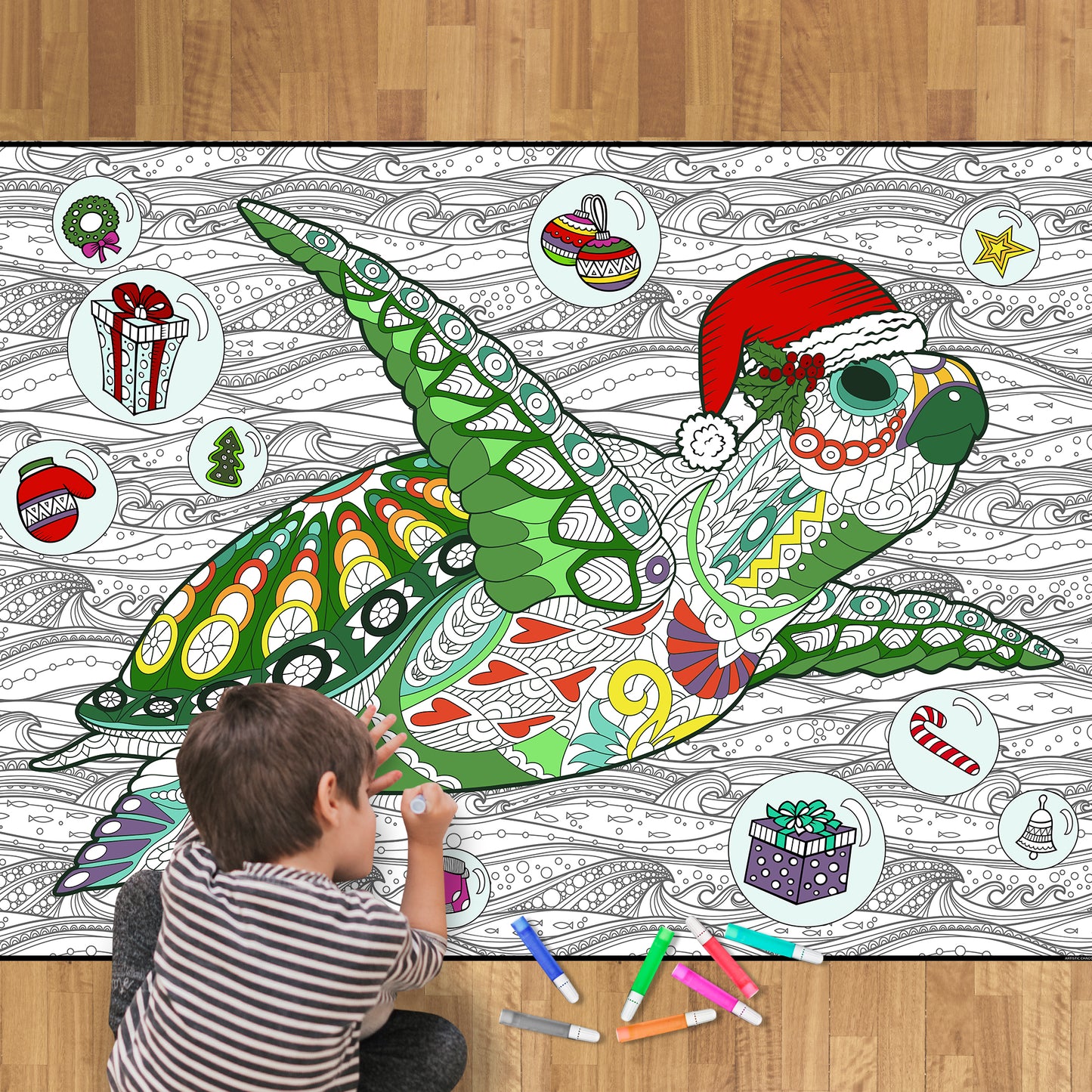 Christmas Turtle Premium Giant Coloring Poster