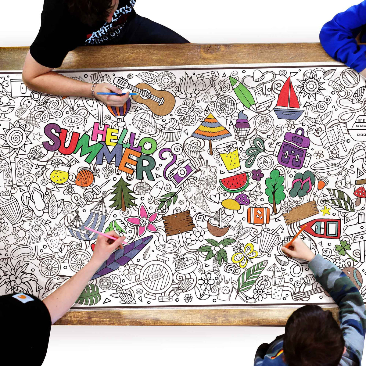 Large Summer time Coloring Poster Banner Style | Easy Camping Activity