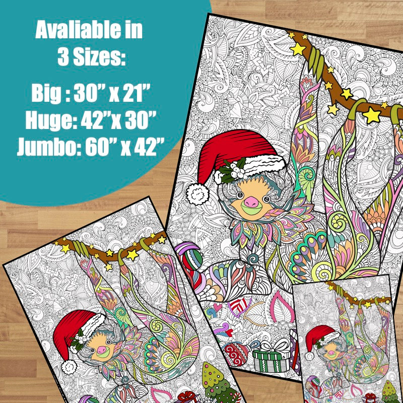 Christmas Sloth Premium Giant Coloring Poster
