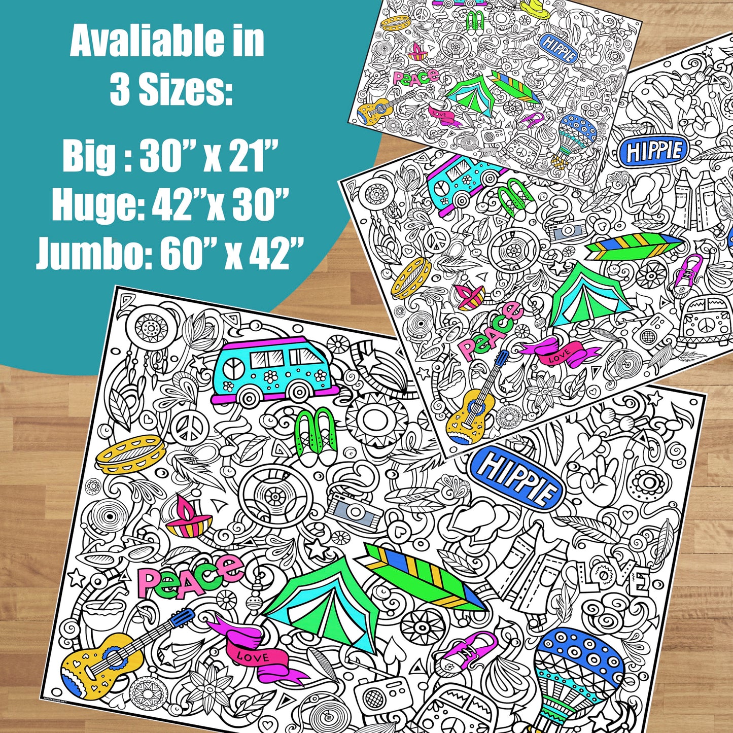 Hippie Premium Giant Coloring Poster