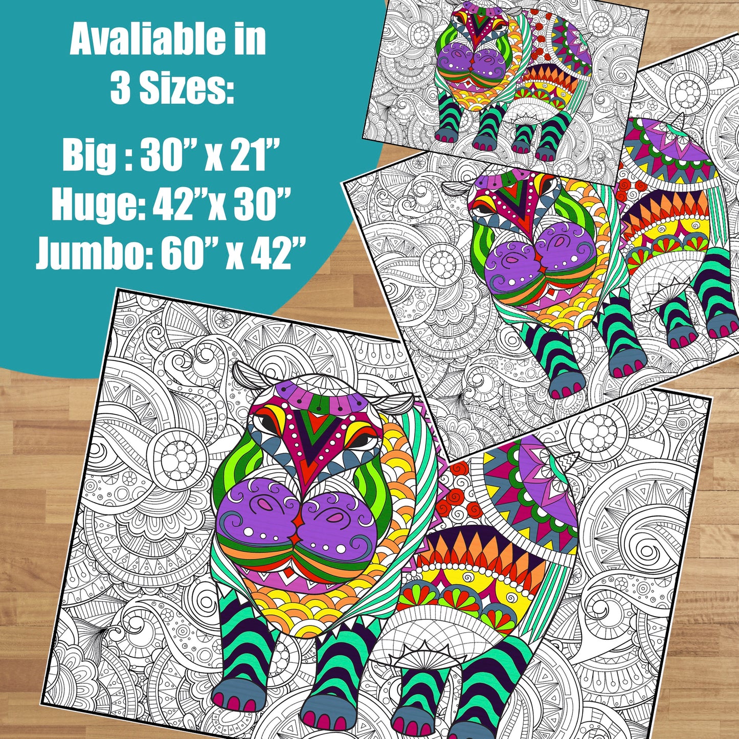 Hippo Premium Giant Coloring Poster