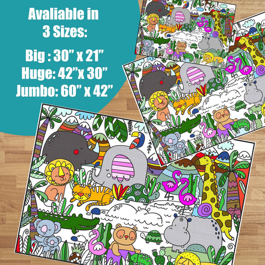 Giant Jungle Coloring Poster | Group Jungle Animals Coloring Sheet
