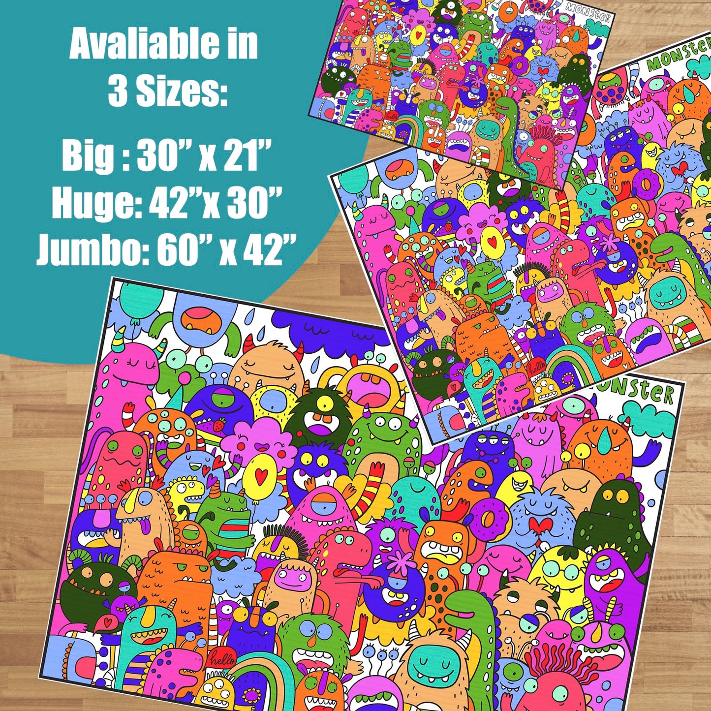 Monsters Premium Giant Coloring Poster