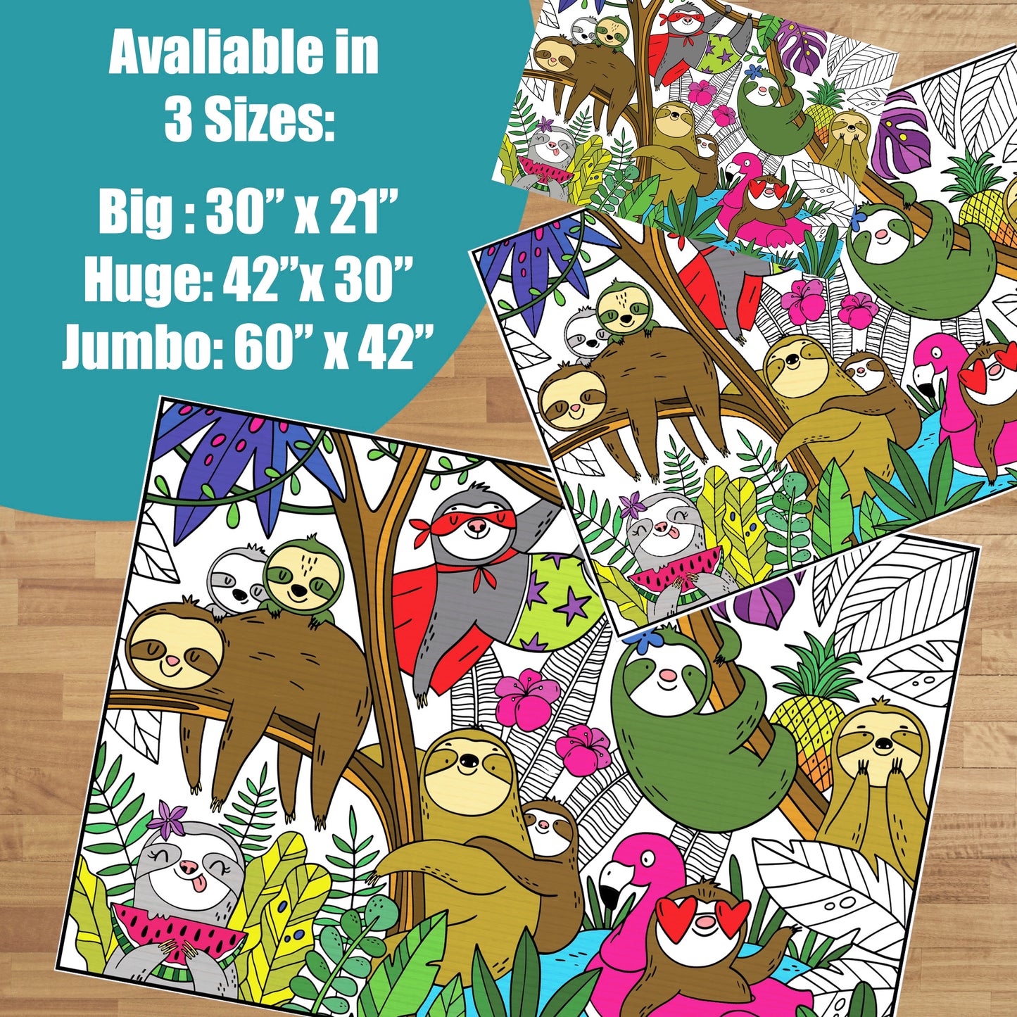 Silly Sloths Premium Giant Coloring Poster