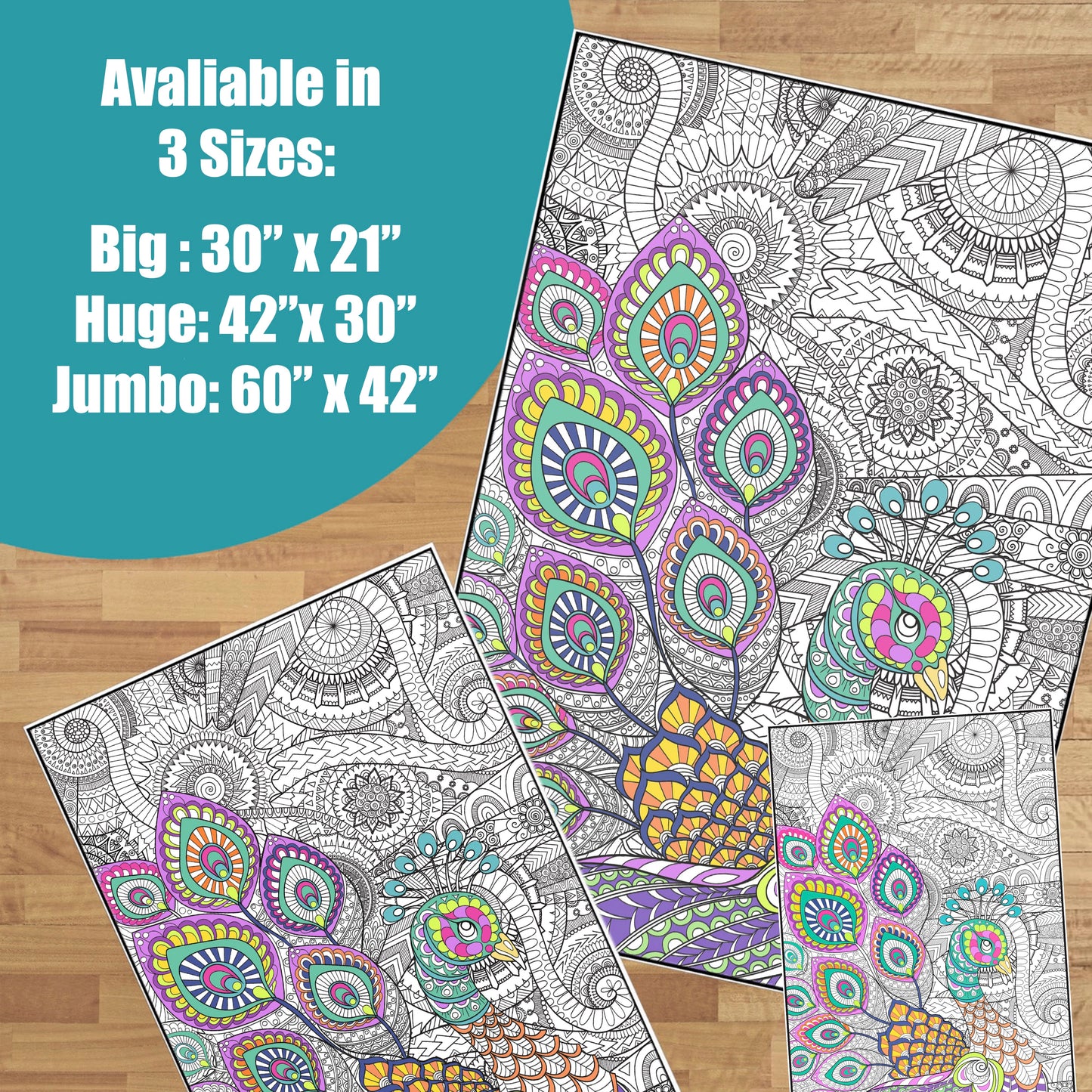 PERSONALIZED Premium Peacock Coloring Poster