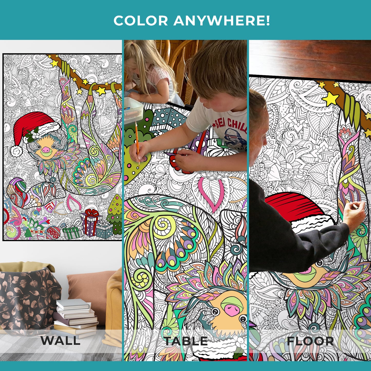Christmas Sloth Premium Giant Coloring Poster