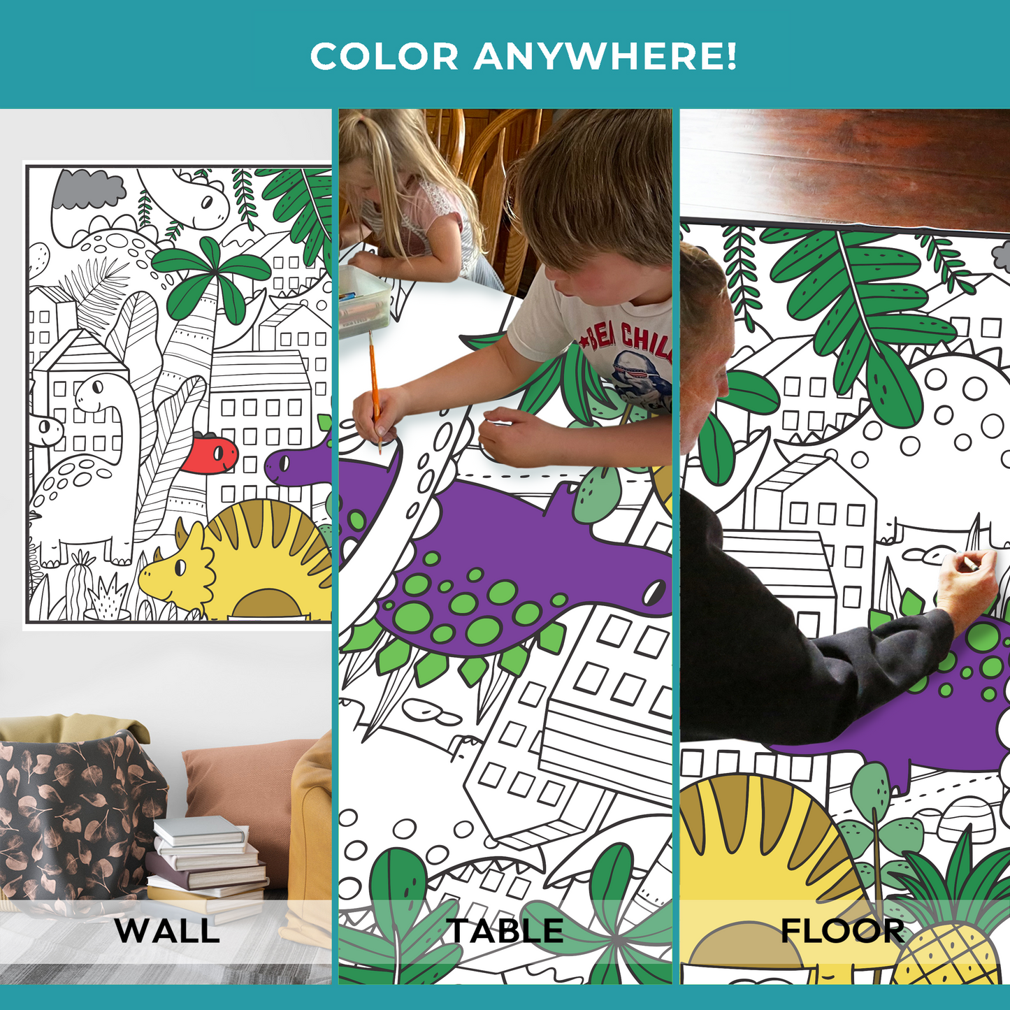 Jumbo Dinosaur Coloring Poster | Preschool Easy Coloring Poster