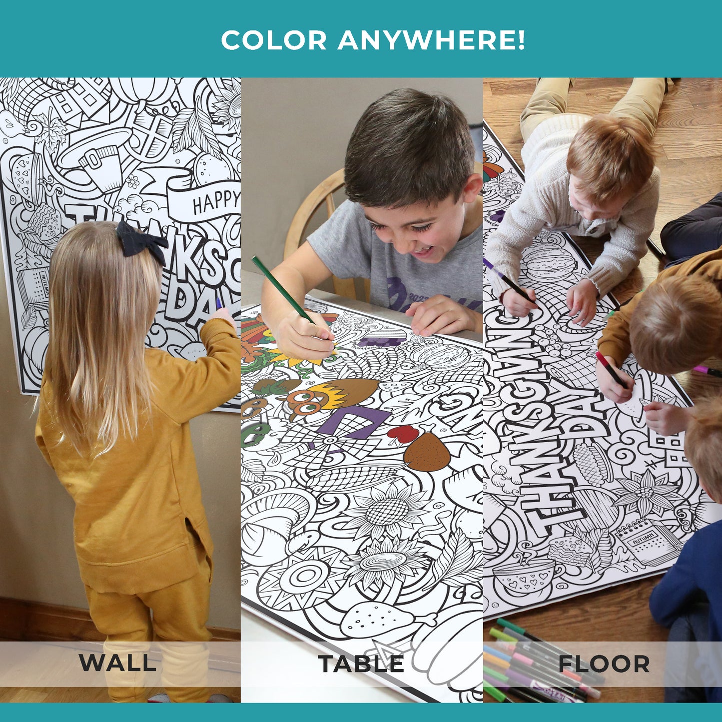 Classic Gobble Gobble Coloring Poster