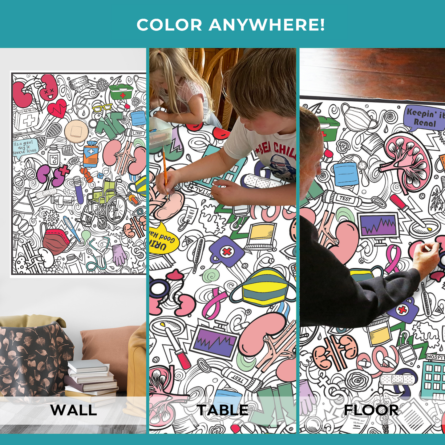 Kidney Coloring Poster for Health Awareness