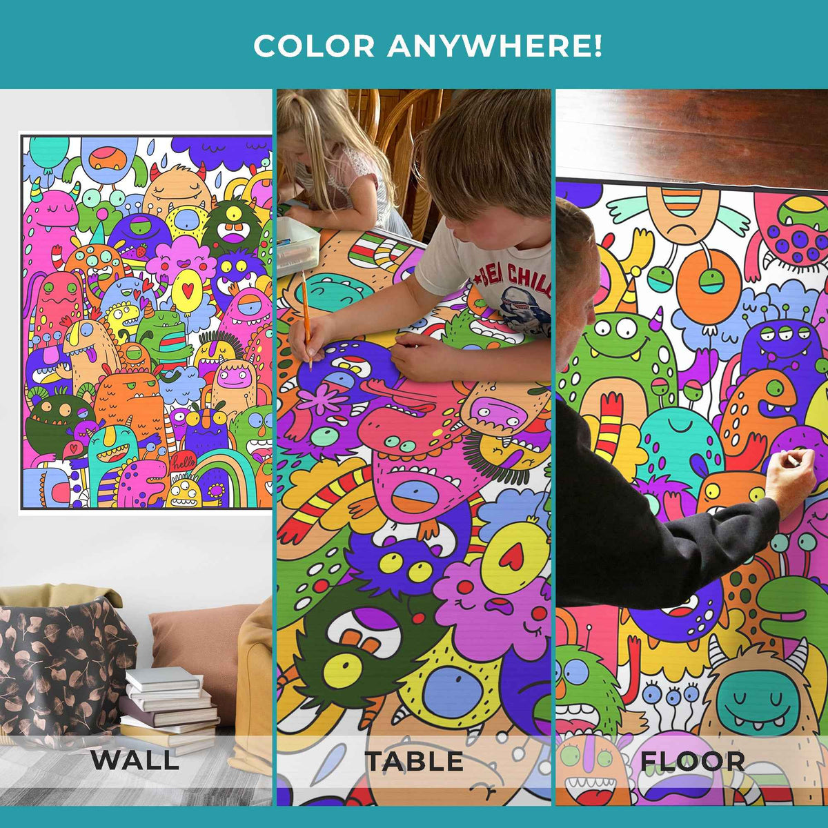 Giant Monsters Coloring Poster |Silly Low-Stress Coloring Art