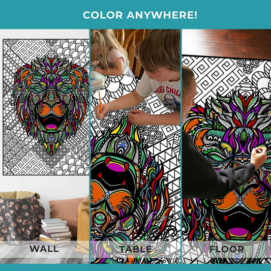 Giant Lion Coloring Poster | Large King of the Jungle Wall Art