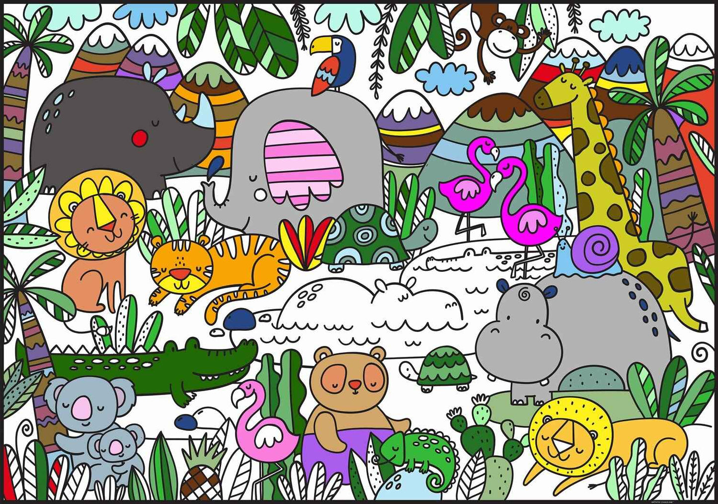 Giant Jungle Coloring Poster | Group Jungle Animals Coloring Sheet
