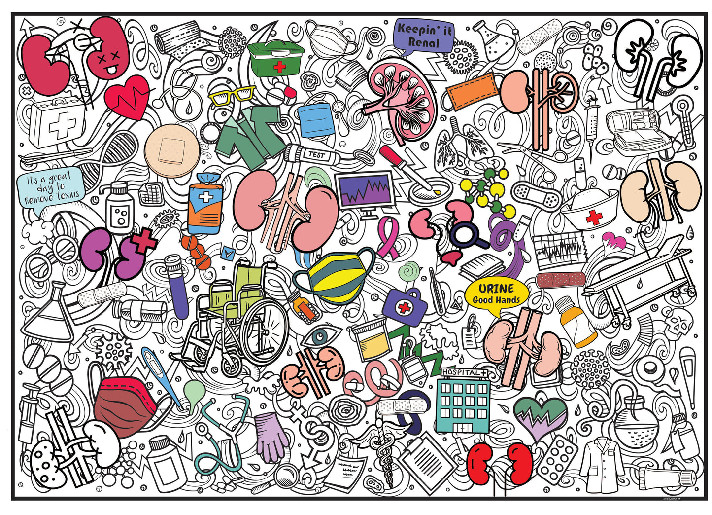 Kidney Coloring Poster for Health Awareness
