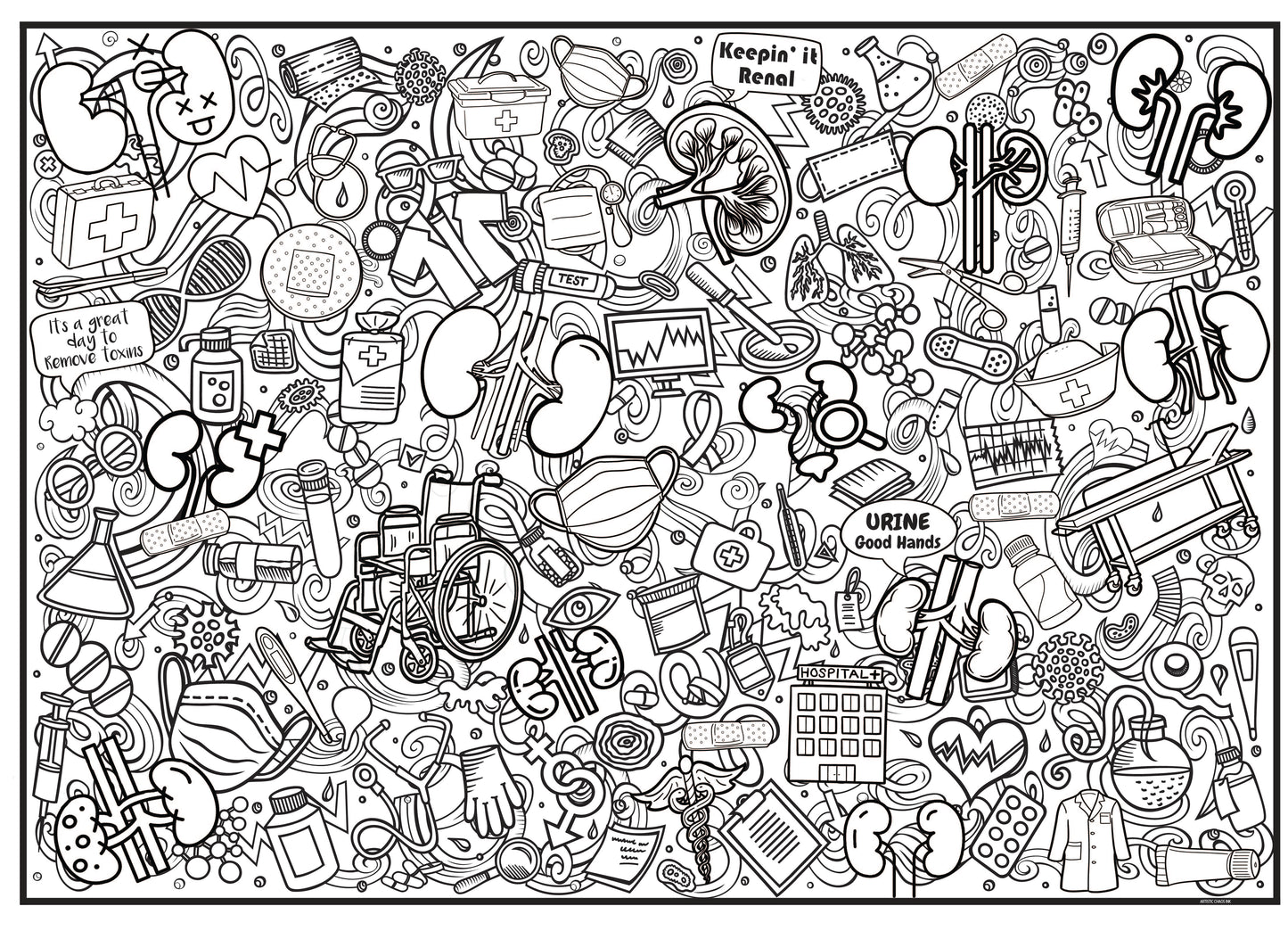 Kidney Coloring Poster for Health Awareness