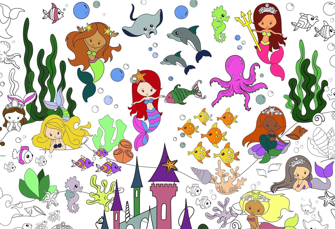 Personalized Mermaid Giant Coloring Poster | Magical Activity