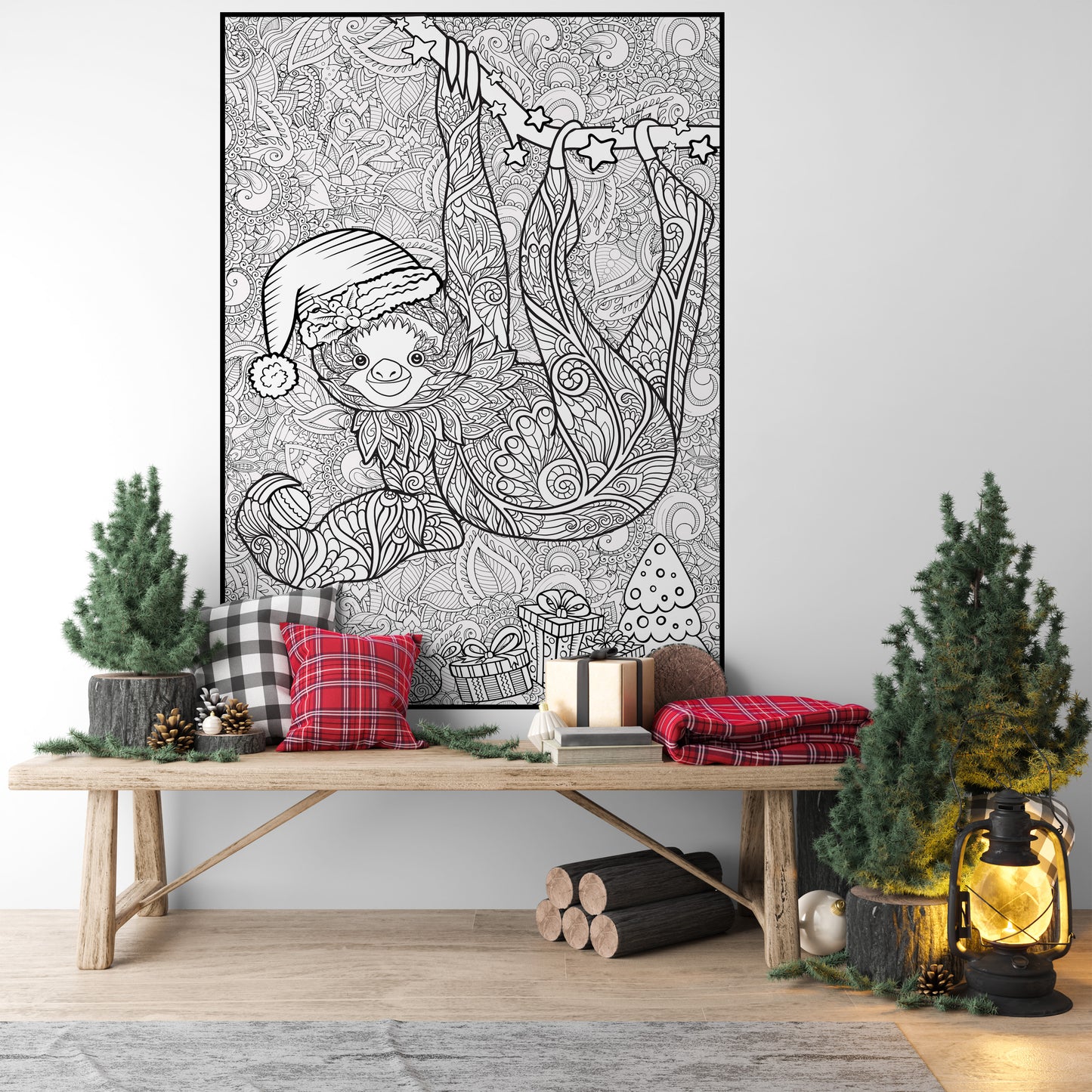 Christmas Sloth Premium Giant Coloring Poster