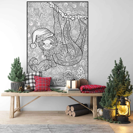 Giant Christmas Sloth Coloring Poster | Large Holiday Party Poster