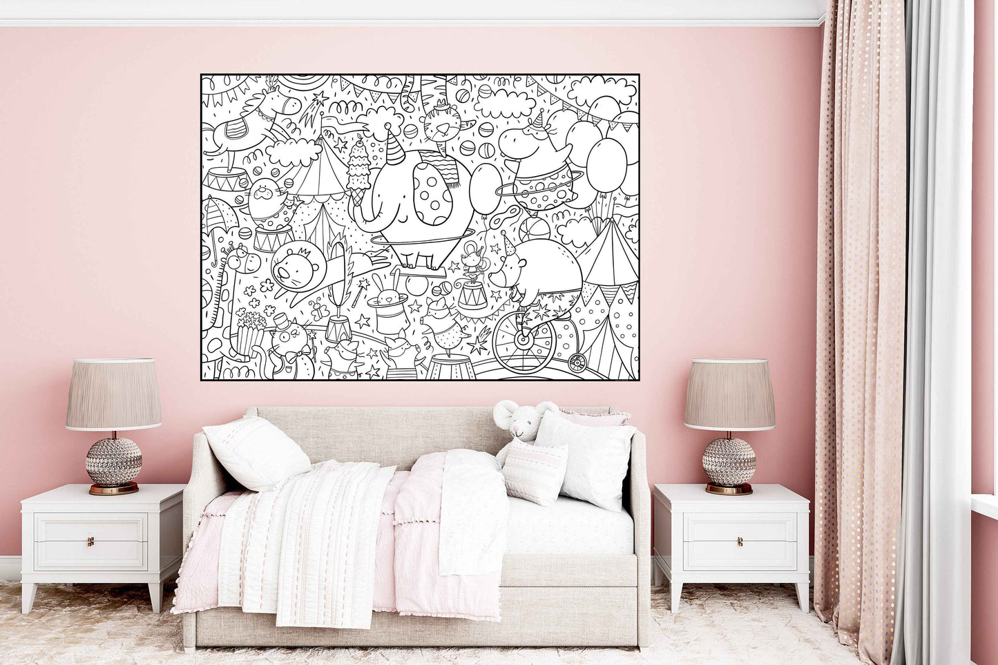 Jumbo Circus Coloring Poster | Stress Free Circus Coloring Wall Art