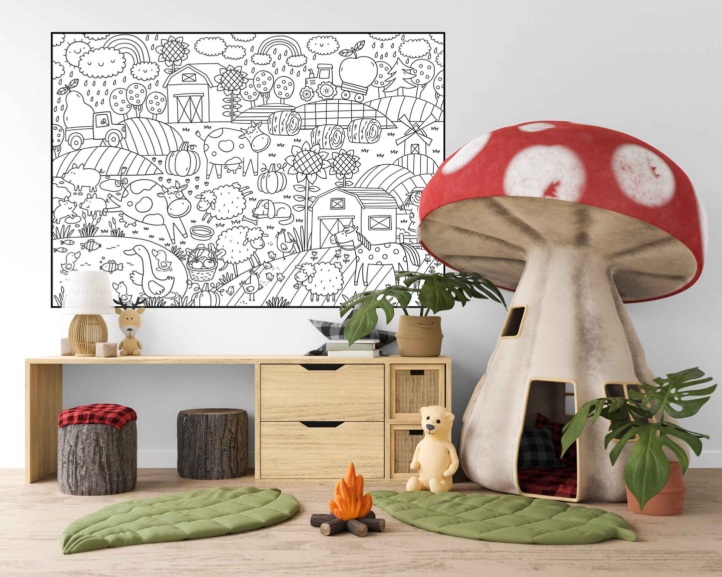 Giant Farm Coloring Poster | Farm Animals Preschool Easy Coloring