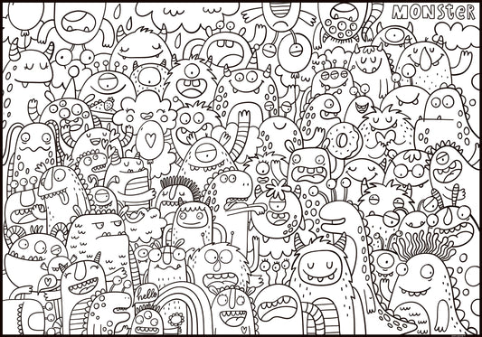 Giant Monsters Coloring Poster |Silly Low-Stress Coloring Art