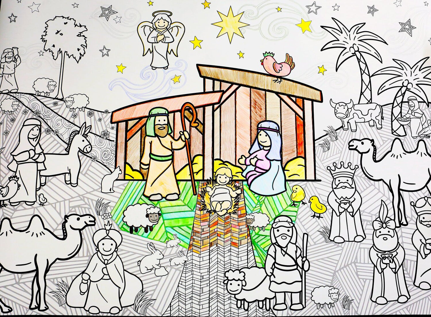 Huge Christmas Nativity Coloring Poster | Religious Christmas Activity