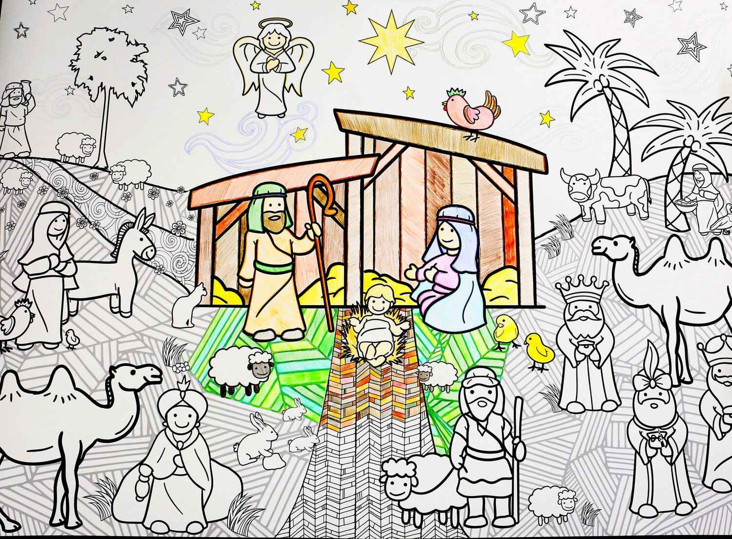 Huge Christmas Nativity Coloring Poster | Religious Christmas Activity