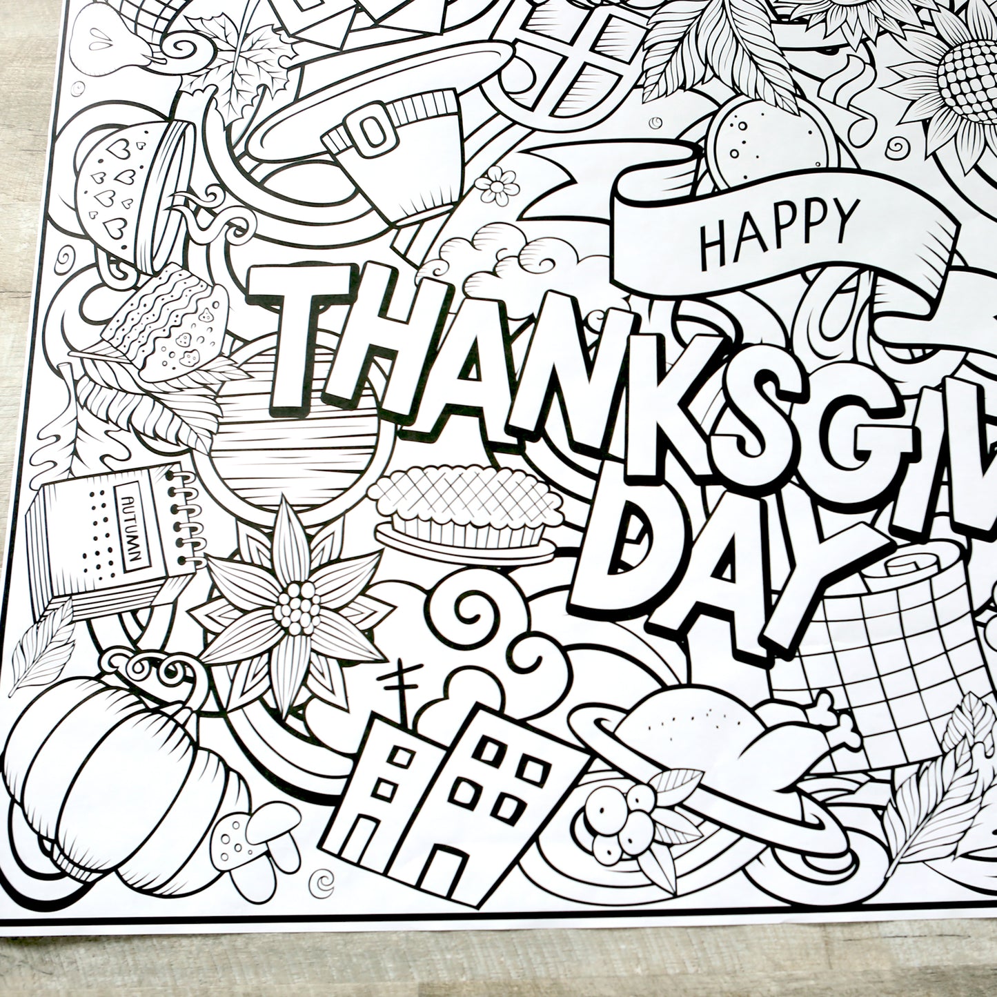 Thanksgiving Day Gobble Gobble (All around coloring) Everyday Event Poster and Banner | Large Coloring & Activity Poster for Celebrations, Kids, and Gatherings