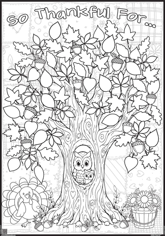 So Thankful For Thanksgiving Countdown Thankful Tree Coloring Poster