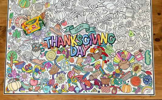Giant Thanksgiving Day Coloring Poster | Table Family Dinner Poster