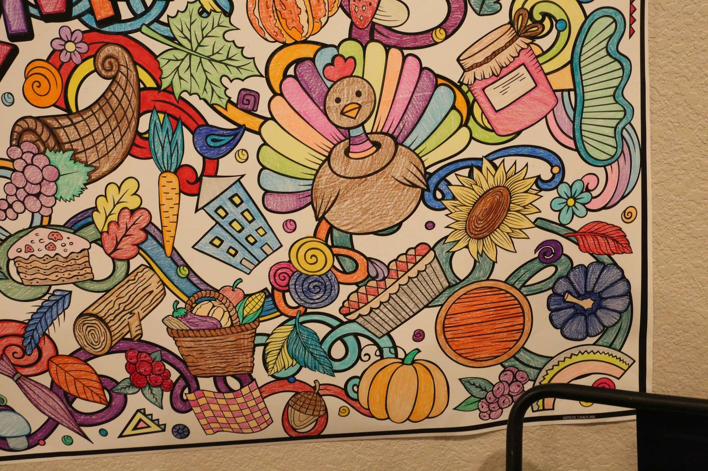 Giant Thanksgiving Day Coloring Poster | Table Family Dinner Poster