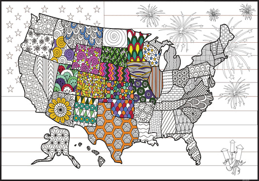 Personalized Giant USA Map Coloring Poster – Large Coloring USA Wall Art, Coloring Activity for Groups and Teams