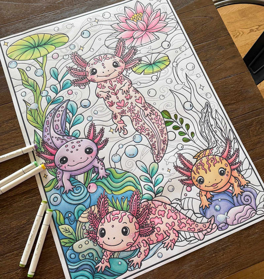 Axolotl Premium Giant Coloring Poster | Large Group Coloring Activity