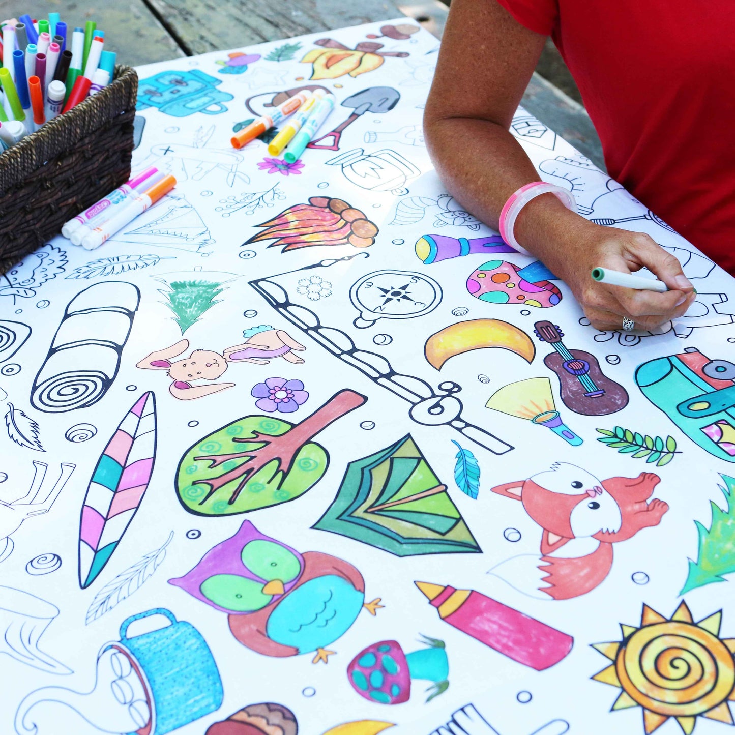 Camping Washable Fabric Coloring Tablecloth | Reusable Coloring Mat
