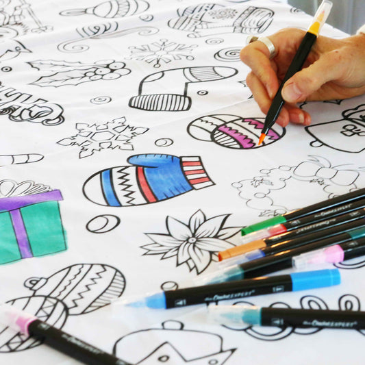 Christmas Washable Fabric Coloring Tablecloth | Reusable Holiday Mat